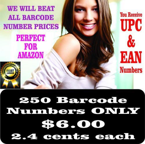 250 upc barcode numbers only ean bar code number  amazon barcodes 0123478 for sale