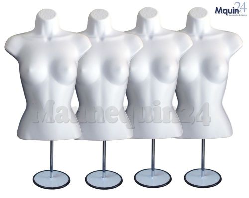 4 WHITE WOMAN Mannequin Forms w/4 Metal Stands +4 Hanging Hooks FEMALE Torso P76