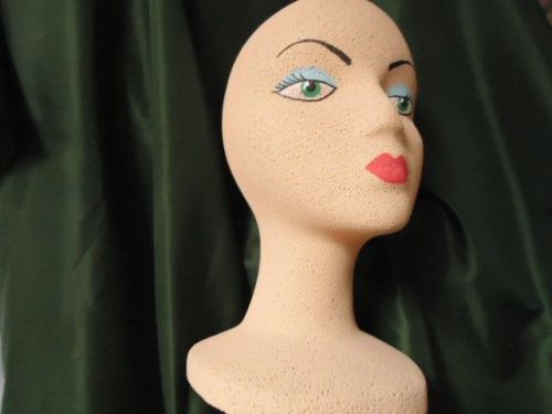 Two (2) female kraft/tan color-coated cosmetique head forms-12&#034;h-wide base for sale
