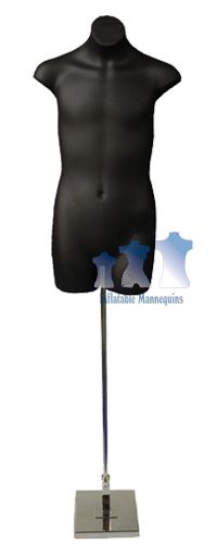 Teenage Boy 3/4, Black and Tall Adjustable Mannequin Stand with 8&#034; Square Base