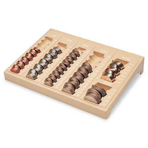 One Piece Countex&amp;reg; II Coin Tray, 6 Compartment, Plastic, Sand. Sold as Each
