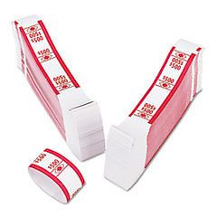 1000 color-coded kraft currency straps, $5 dollar , $500, self-adhesive, red for sale