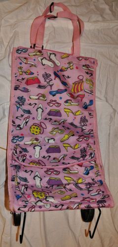 Folding collapsible shopping cart pink shoes purses glasses zipper top 22&#034;x12x7 for sale