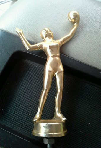 Vintage metal trophy topper female volleyball player In gold