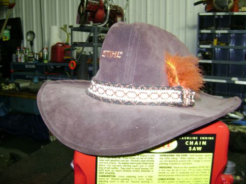 Stihl Chainsaw Hat Leather Suede Cowboy Western USA Tree &amp; Logger MS880 MS200T