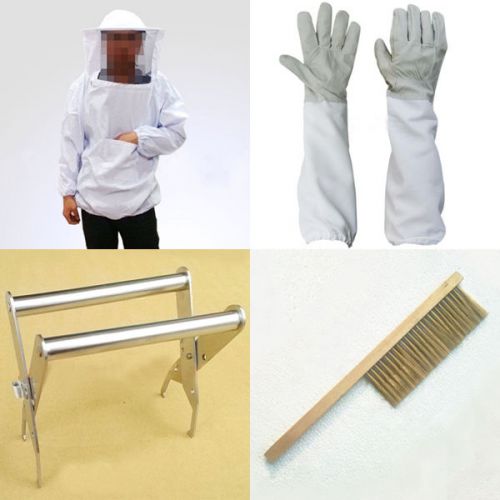 Beekeeping Veil Suit Smock, Hive Frame Holder, Gloves, Bee Brush Tool Equipment