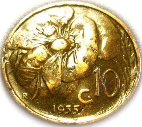 Honeybee Coin - Italy - Italian 1935R 10 Centesimi Coin - Great Coin - RARE