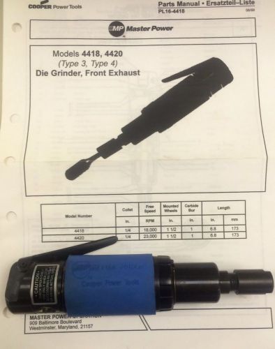 Master power 4418 die grinder, pneumatic, front exhuast for sale