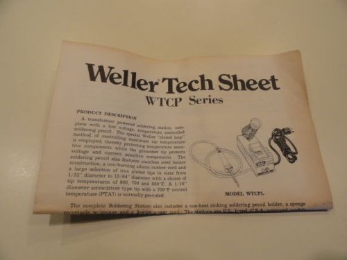 WELLER SOLDER STATION  WTCP Series Tech Sheet  WTCPL