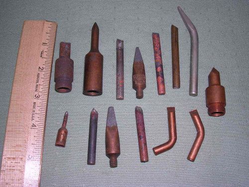 14 assorted copper soldering iron tips, various shapes and sizes - new and used for sale