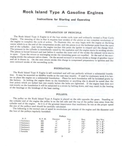 Rock Island Type A Gasoline Engine  Instruction Manual  Plow Company