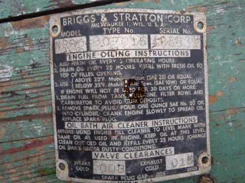 Old Antique Briggs &amp; Stratton Gas Engine engine  Tag