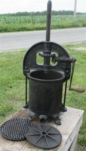 Enterprise 8 quart lard press cast iron sausage stuffer fruit apple cider! c for sale