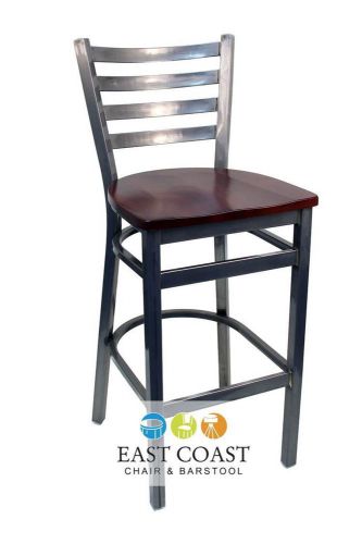 New Gladiator Clear Coat Ladder Back Metal Bar Stool with Mahogany Wood Seat