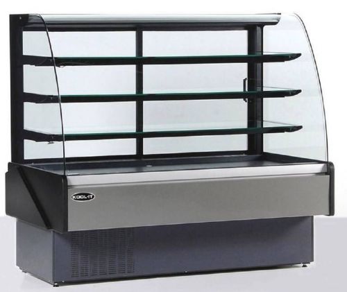 60w x 54h refrigerated curved glass cold bakery deli pastry &amp; cake display case for sale