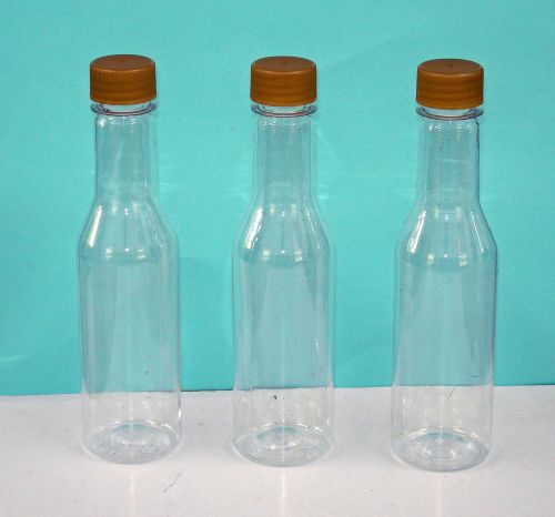 6 Qty  5 oz  Clear Hot Sauce Style Plastic Bottles with GOLD  Cap &amp; Dasher NEW