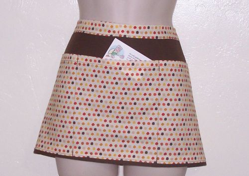 Hand Made waitress APRON, 3 pockets, colorfull polka dots DESIGN 6393