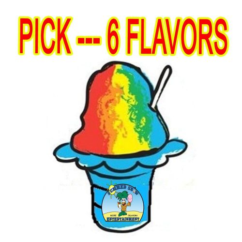 Shaved Ice Snow Cone Concentrate-(6) 4oz Bottles (Each Bottle Makes 1 Gallon)