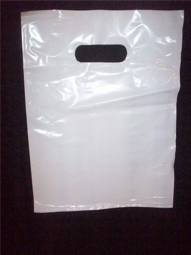 100 Pcs 9 x12 Plastic Merchandise Bags Flat Super Gloss White Lusterglo Handles