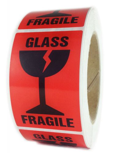 Glossy Red &#034;Glass Fragile&#034; Labels Stickers - 3&#034; by 2&#034; - 500 ct Roll