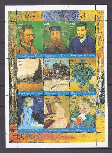 Art  &#034;vincent van gogh&#034;  sheet of  9  stamps  mnh for sale