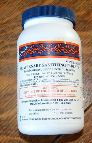 SYSCO Quaternary 100 Sanitizing Tablets Makes 150 Gallons For Food Contact 8oz