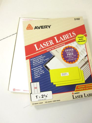 Avery 5160 white laser labels: 115 sheets, 3450 labels - 1 x 2 5/8&#034; inch +bonus! for sale