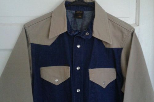 LAPCO Denim Pearl Snap Welding Shirt Blue &amp; Tan MINT CONDITION