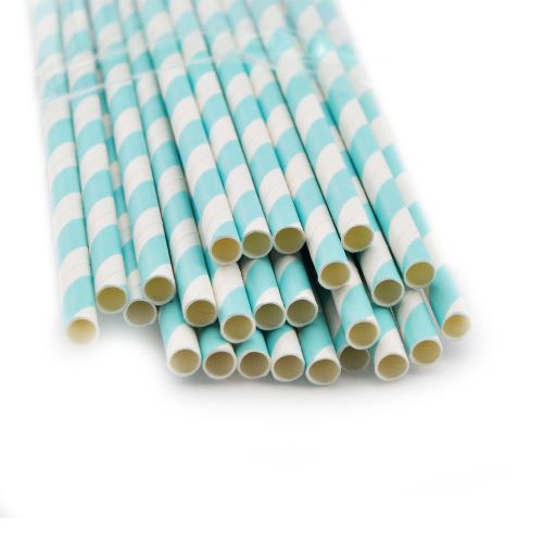 CA 25 x STRIPED PAPER DRINKING STRAWS-RAINBOW MIXED PARTY  DECO- BLUE STRIPE