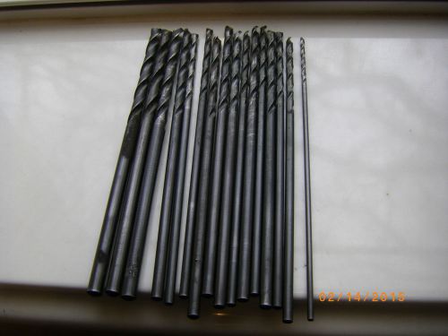Lot of 16 used 6 inch steel drill bits. Wire gauge sizes.
