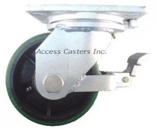 12t75psb 12&#034; x 3&#034; swivel plate caster, heavy duty poly on cast iron wheel brake for sale