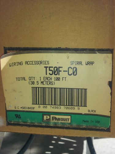 Panduit t50f-c0 1/2&#034; od poly spiral wrap, black, roll of 100&#039; - new for sale