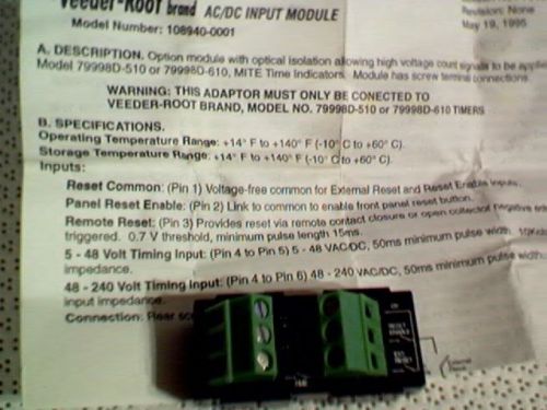 Veeder root AC/DC input module W/ optical isolation Model 108 940-0001