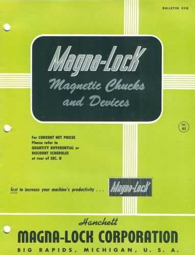 1952 Magna-Lock Magnetic Chucks and Devices Catalog Big Rapids Michigan
