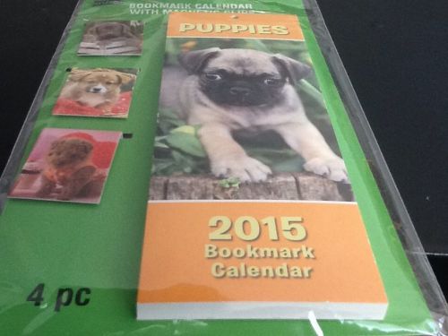 2015 BOOKMARK CALENDAR WITH MAGNETIC CLIPS. (4 PC SET) PUPPIES