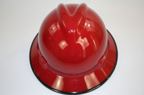 New custom msa v-gard (full brim) hard hat w/fas-trac ratchet red carbon fiber for sale