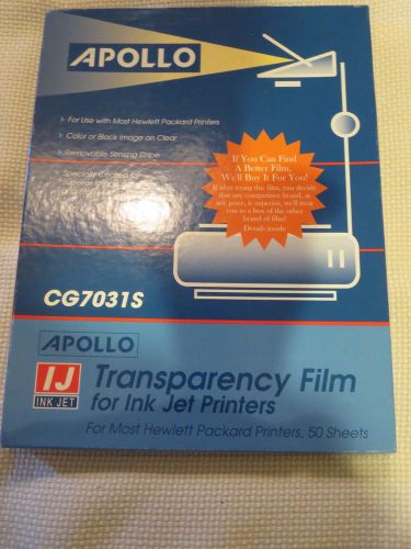 New Apollo Inkjet Printer Transparency Film HP Packard 38 Sheets CG7031S