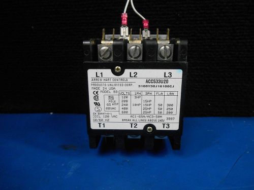 Arrow hart controls 93 acc533u20 3 phase 3 pole contactor 600vac 65 amp for sale