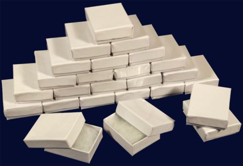 25 White Cotton Filled Jewelry Gift Box Lot 2 1/8&#034; X 1 5/8&#034; US Seller