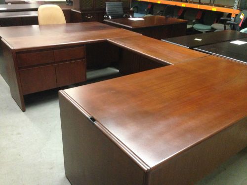 EXECUTIVE U-SHAPE DESK by STEELCASE OFFICE FURNITURE in CHERRY COLOR WOOD