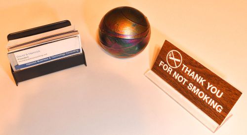 Desk Set - Business Card Holder, Paperweight and No Smoking Sign
