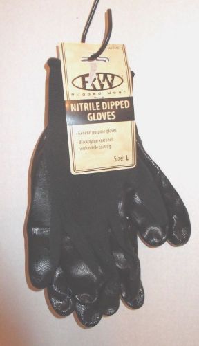 RUGGED WEAR BLACK NITRILE DIPPED NYLON KNIT GLOVES (2 PAIR) (LARGE)
