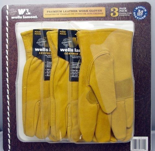 Wells lamont premium leather work gloves 3 pair pack medium for sale