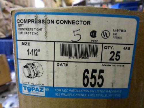 TOPAZ EMT compression CONNECTORS STRAIGHT 1 1/2 inch 655 Zinc LOT OF 25