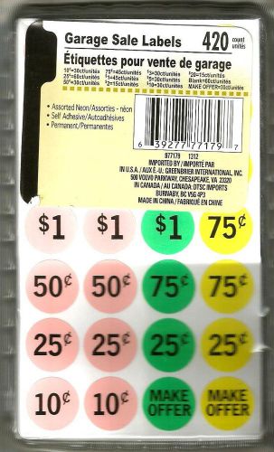 420 GARAGE/YARD SALE LABELS...ASSORTED BRIGHT COLORS...LOW PRICE CLOSEOUT..