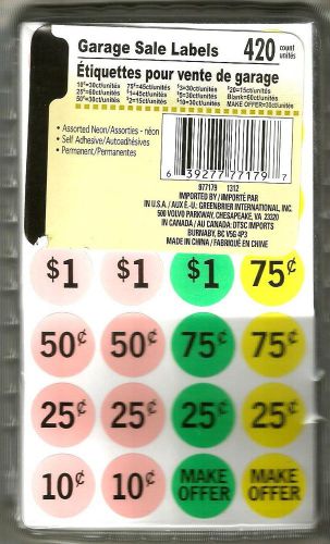 420 GARAGE/YARD SALE LABELS...ASSORTED BRIGHT COLORS...LOW PRICE CLOSEOUT..