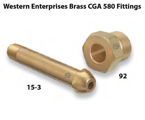 CGA 580 Inert Gas Tank / Regulator Fitting 1/4&#034; NPT X 3&#034; L Brass WE 15-3 and 92