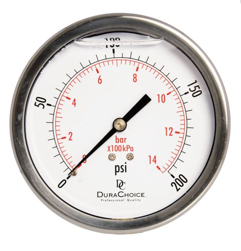 4&#034; oil filled pressure gauge - ss/br 1/4&#034; npt center back 200psi for sale