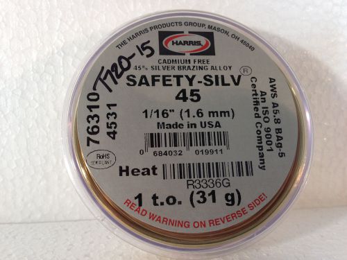 Harris 4531 Safety Silv 45 45% Silver Brazing Alloy 1 Troy Ounce