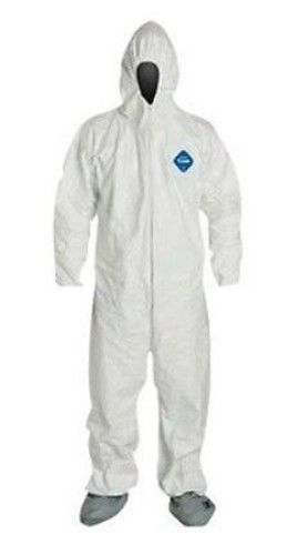 Disposable white tyvek coverall bunny suit hood &amp; boots dupont ty122swh sz l-xl for sale